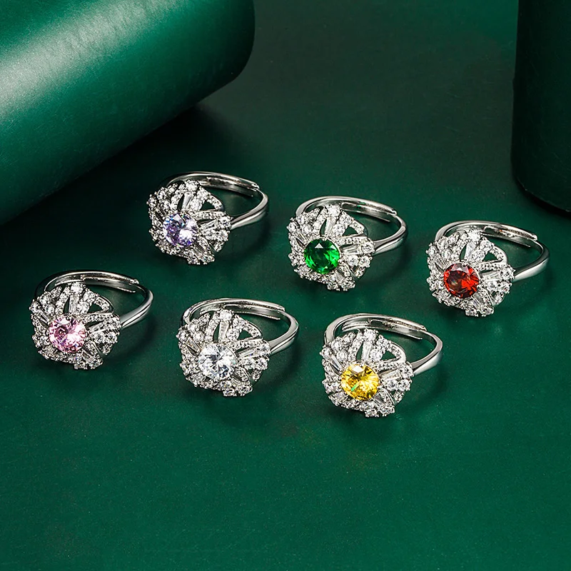 

Bella Box Multicolor Zircon Open Rings 925 Sterling Silver Luxury Vintage Irregular Wedding Engagement Fine Jewelry 16.9*16.2mm