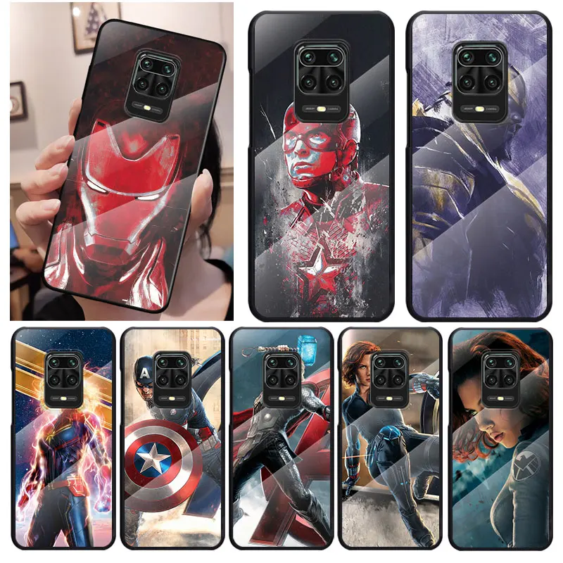 

Marvel Super Hero Avenger For Xiaomi Redmi K40 K30 K20 9T 9C 9A 9 8A 7 Pro Plus Tempered Glass Luxury Cover Phone Case