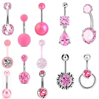 12pcslot pink set zircon acrylic belly button ring lote fashion surgical steel belly piercing navel ring jewelry new arrival