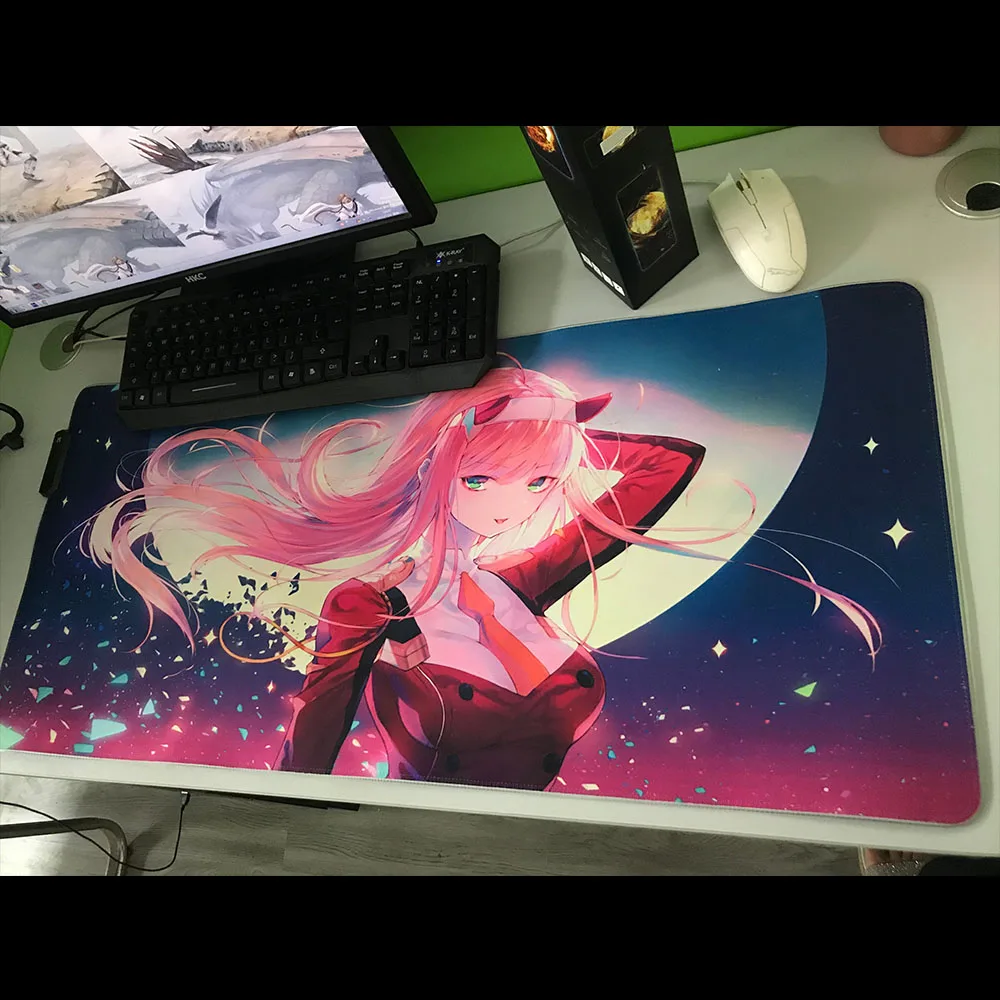 xgz anime zero two rgb kawaii mouse pad luminous led laptop mini game accessories gamer keyboard carpet pad mousepad gaming desk free global shipping