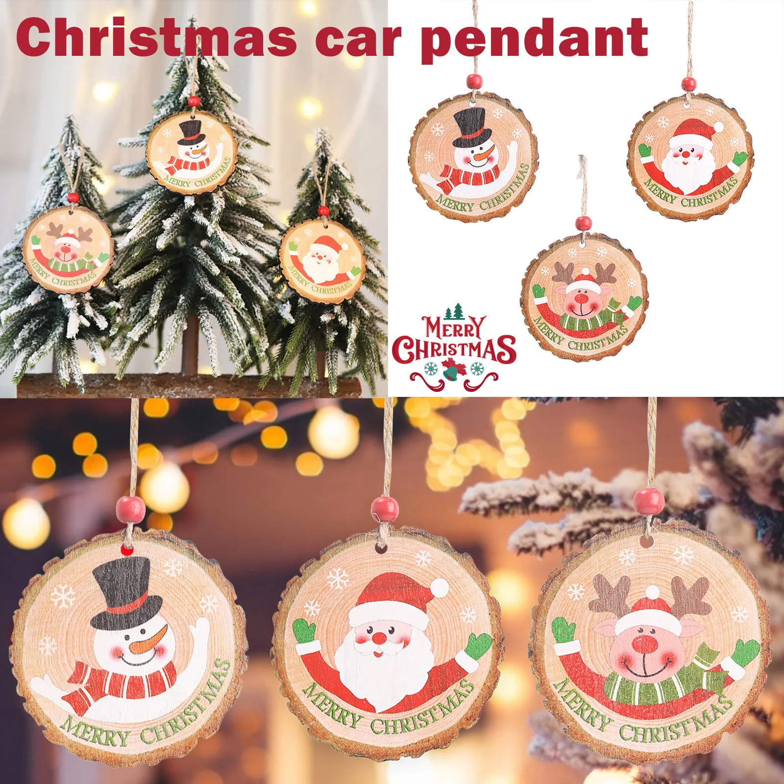 

Christmas Ornament Wooden Hanging Pendants Round Xmas Tree Pendant Christmas Decorations For Home Decor Navidad Drop Ornaments