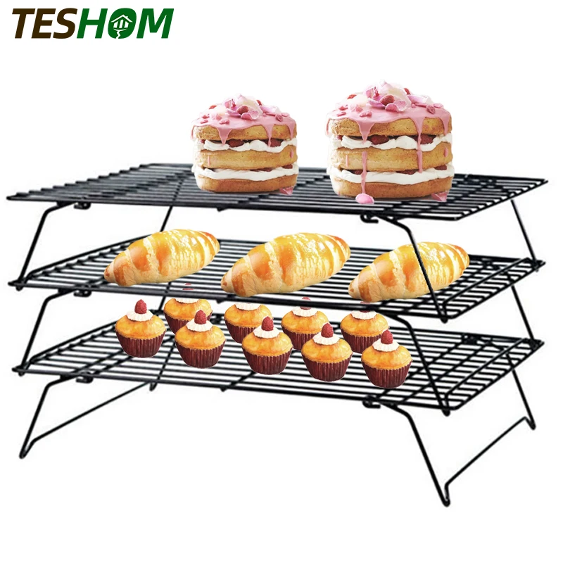 

3 /1 Layers Stackable Wire Grid Cooling Tray Cake Food Rack Oven Kitchen Baking Pizza Bread Barbecue Cookie Holder Biscuit Shelf