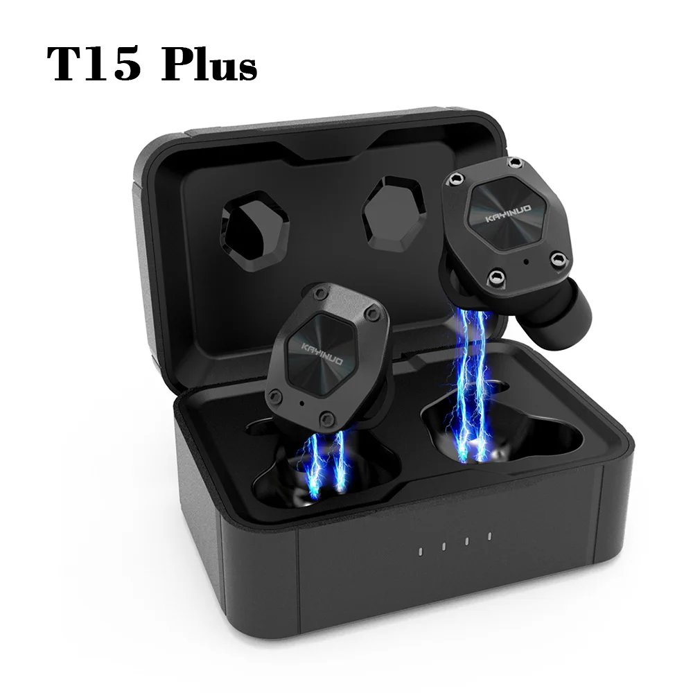 T15 plus black KAYINUO TWS спортивные bluetooth наушники 5,0 9D стерео наушники Беспроводная гарнитура с микрофоном беспроводные наушники зарядный чехол - Цвет: T15 plus black