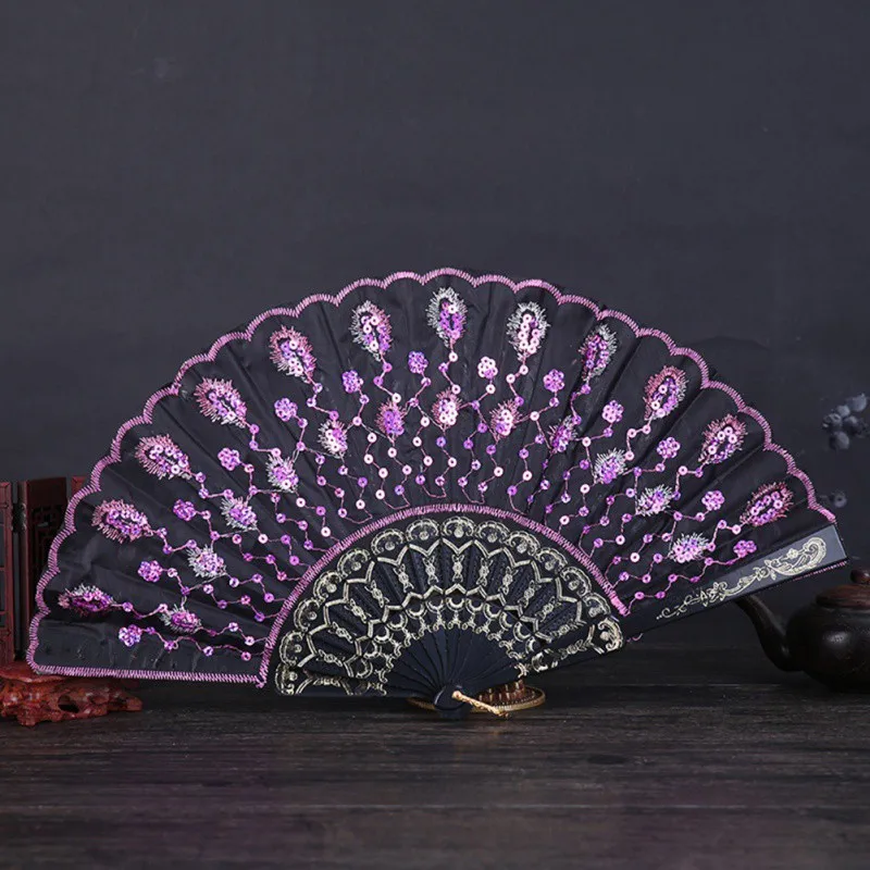 Складной веер в китайском стиле с вышивкой блестками|Декоративные вееры| |