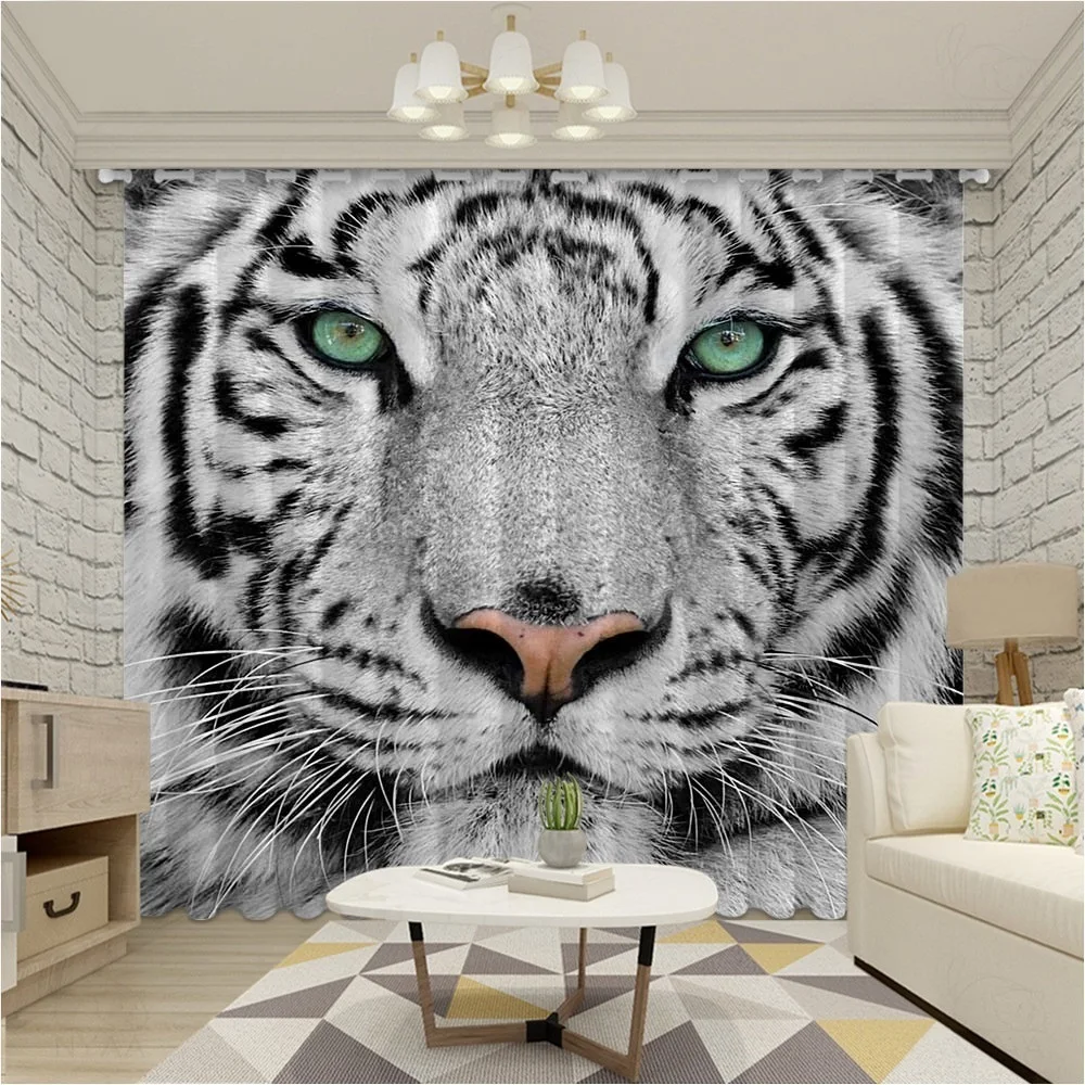 

Tiger Curtains 3D Blackout Curtains for Living Room Bedding Room 63x63 Inch Polyester Window Drapes Shading Home Decor