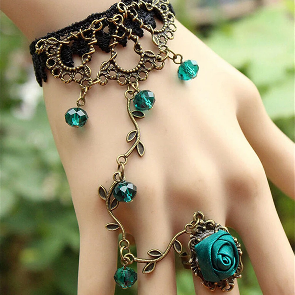 1 pc Women Jewelry Gift Leaf Shape Bead Tassel Charm Rose Flower Slave Bracelets Lace Bracelet Green Stone Bangle | Украшения и