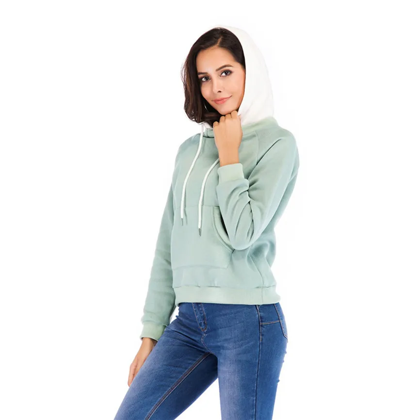 Толстовки и свитшоты для женщин Ladie сшивание контрастного цвета с длинным