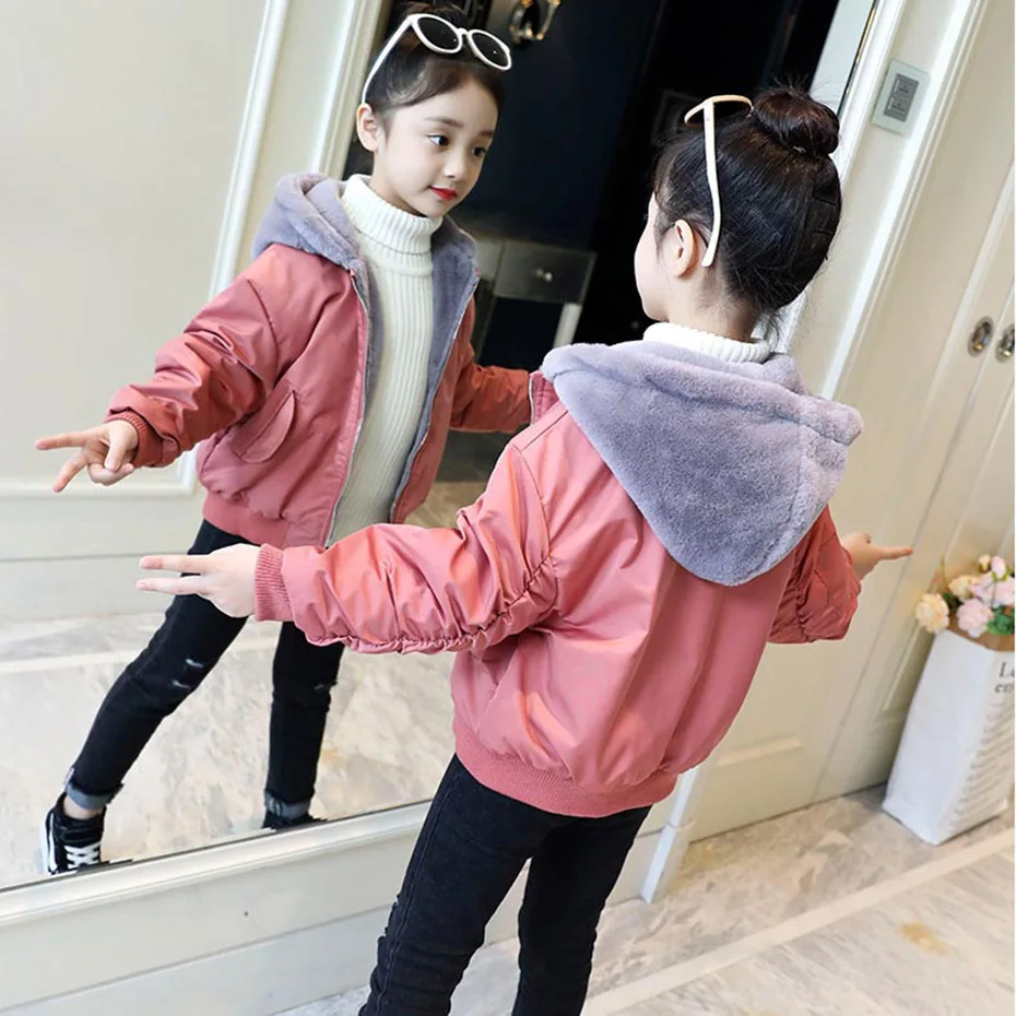 Пальто для девочек плотное теплое пальто худи детская верхняя одежда с меховым