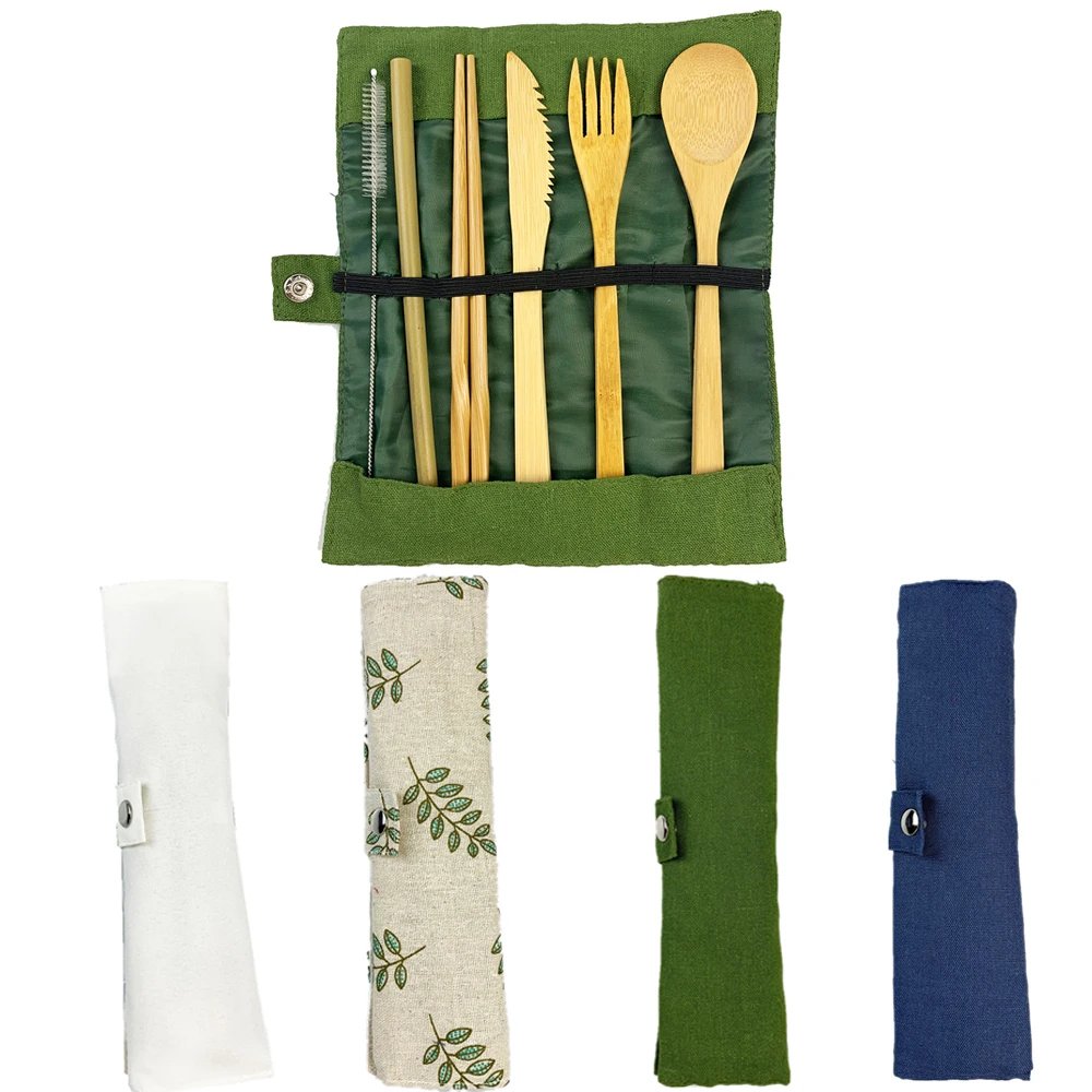 Набор деревянных столовых приборов из бамбуковой соломы набор посуды с тканевым
