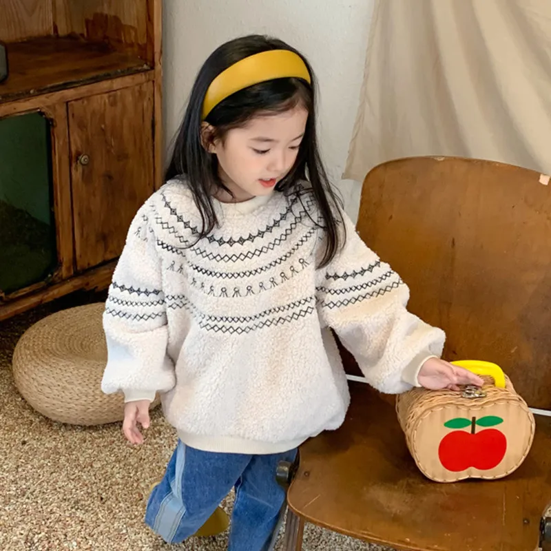 

2021 Autumn And Winter Baby Clothing Plush Children Girls Hoodie Warm Jacket Sweater O Neck Kids Pullover Sweatshirt Clothing