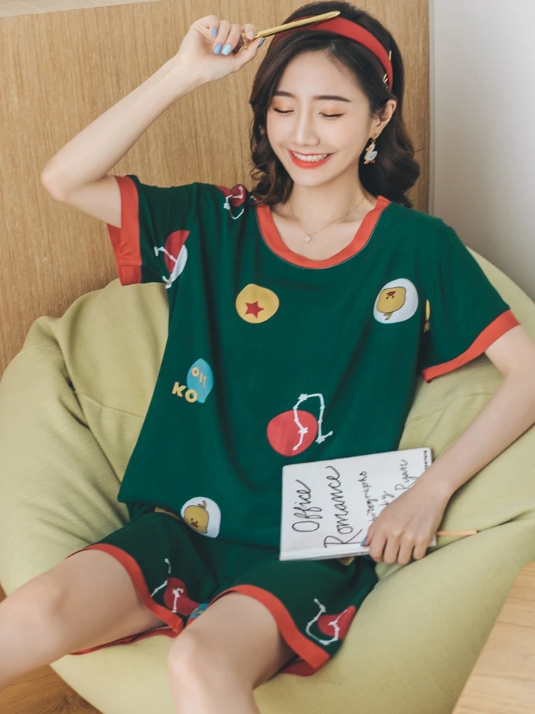 

Новое поступление, Корейская пижама из 100% хлопка с коротким рукавом, Милая женская хлопковая Домашняя одежда, летняя одежда для сна, Тонкие ...