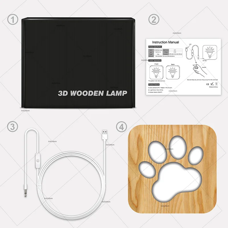 

Novelty Wooden 3D LED Lamp Hollowed-out Night Table Light USB Power Supply Creative Decortive Lamp