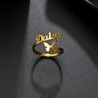 Индивидуальные Кольца из нержавеющей стали с именем бабочки, регулируемый размер, обручальные кольца для женщин, ювелирные изделия, подарки подружкам невесты