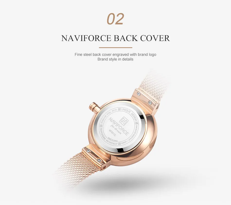 NAVIFORCE, роскошные повседневные женские часы, водонепроницаемые, розовое золото, сталь, сетка, кварцевые, для женщин, модные, под платье, часы, Relogio Feminino, с цветами