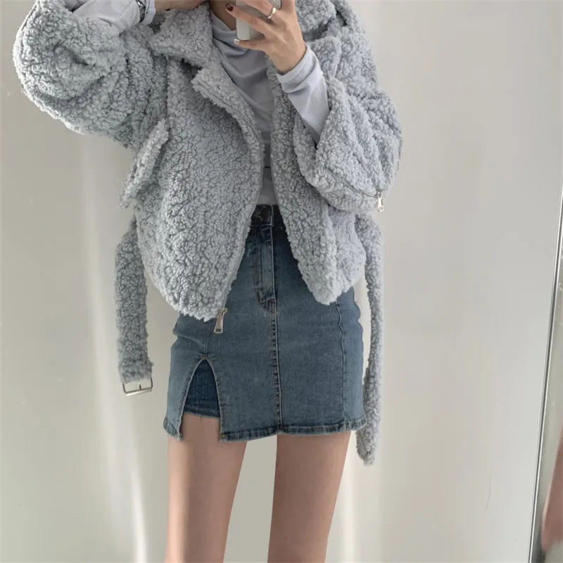 

2021 Side slit stretchy anti-glare denim skirt and culottes