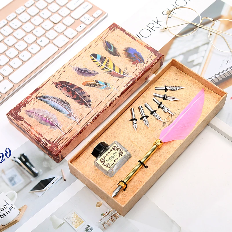 1 Set Of English Calligraphy Feather Dip Pen 6 Nib Writing Stationery Gift Box Student | Канцтовары для офиса и дома