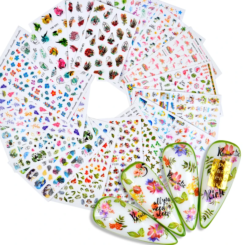 

LCJ 3D Stickers for Nails Fire Flame Flamingo Sticker Nail Art Decals Sliders Designs Adhesive Wraps Foil Decoration