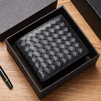 men wallets 100 leather top baby cow leather short money clip fashion woven luxury brand wallet simple business 2022 new spot