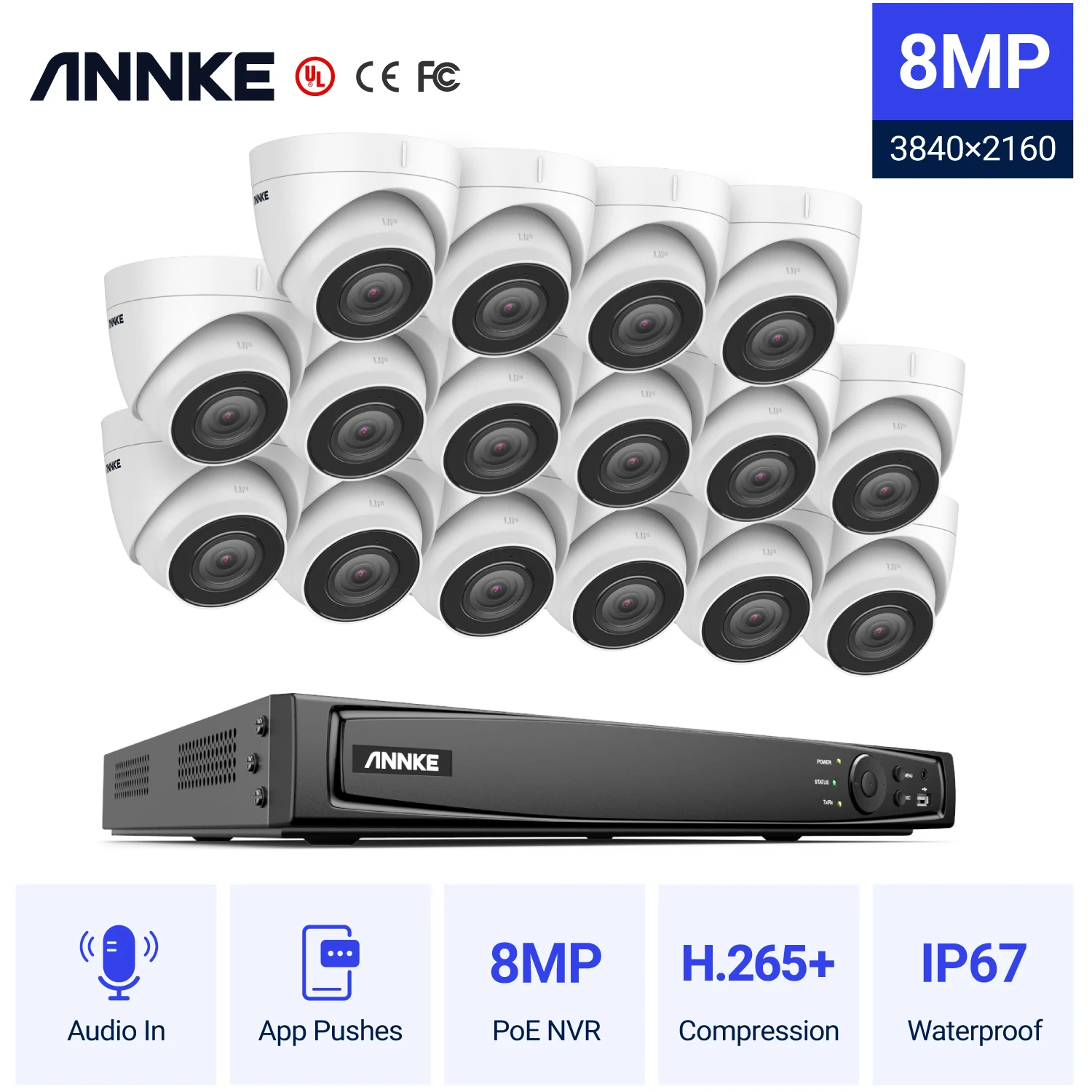 Система видеонаблюдения ANNKE 4K Ultra HD 8 Мп H.265 + 16 каналов|Система наблюдения| |