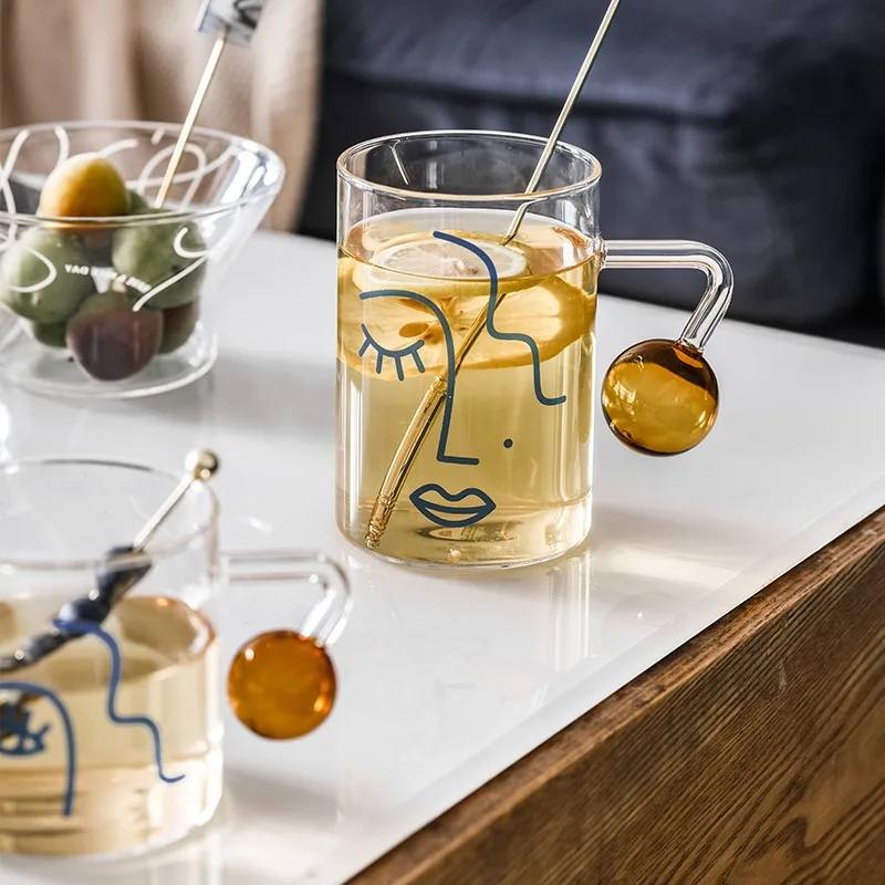 Стеклянная чашка в скандинавском стиле с человеческим лицом бутылка для воды