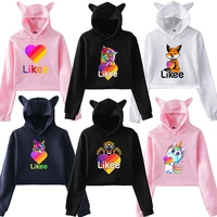 girls pink cat ear likee hoodies cat crop top likee app hoodie women cartoon unicorn fox sweatshirt female harajuku streetwear