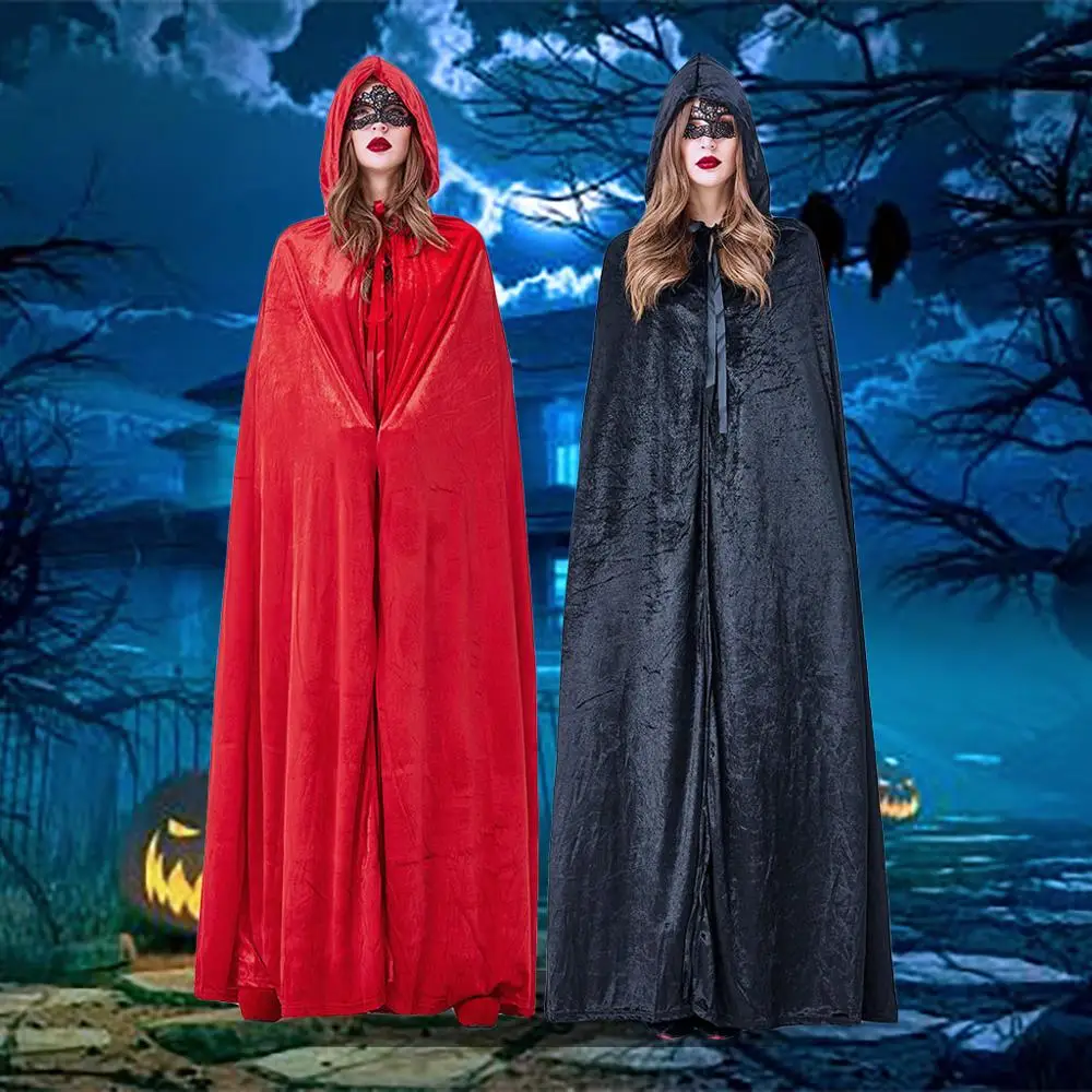 Женская накидка с капюшоном Готическая однотонная на Хэллоуин пончо праздничный