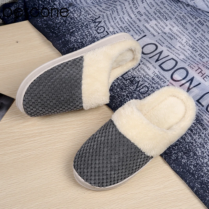 BESCONE/зимние мужские тапочки теплая хлопковая домашняя Нескользящая простая