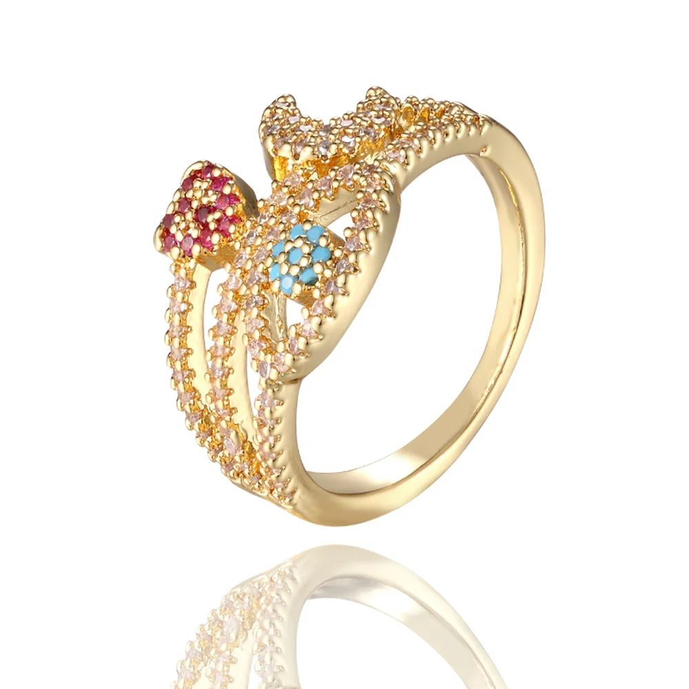 Женское кольцо из меди 585 пробы розовое золото белый цвет кубический циркон со