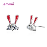 cute red ear rabbit stud earrings cubic zircon jewelry 925 sterling silver earring women girls birthday gift