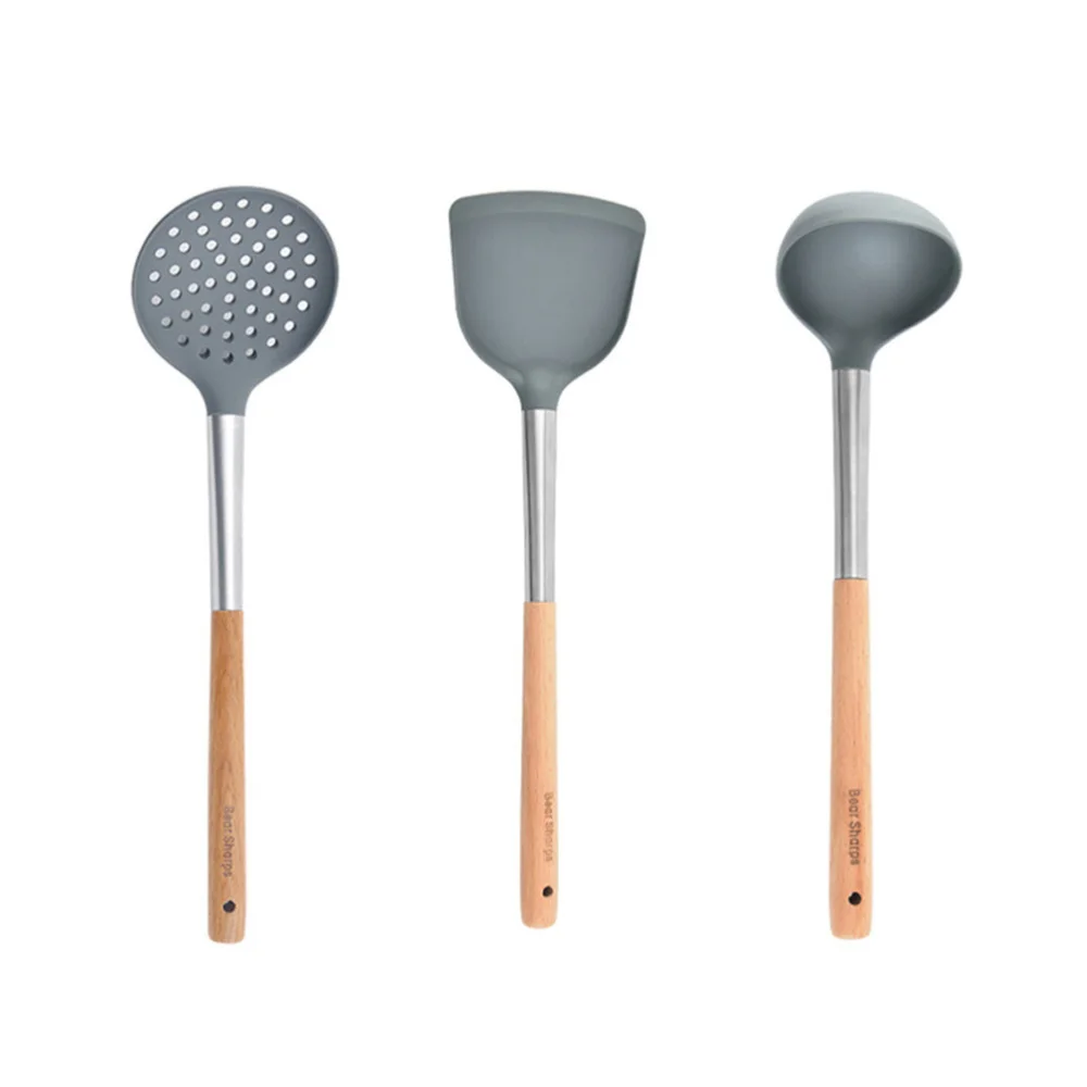 

Durable Wooden Handle Utensils Cooking Tool for Home Restaurant Hotel (Grey)