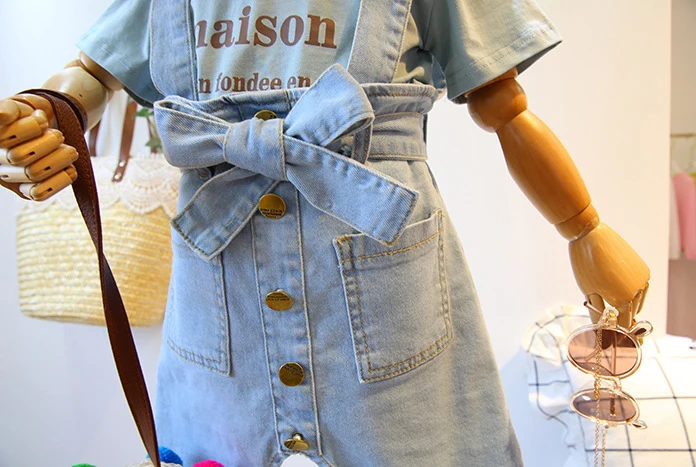 Летний комплект для девочек из 2 предметов Детская футболка + юбка на бретелях