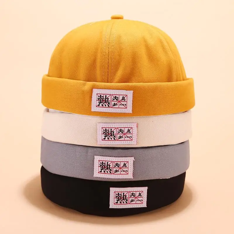 

LDSLYJR Vintage Docker Cap Brimless Hat Breathable Beanie Hats Cotton Adjustable letter Landlord Sailor Cap Men and Women 13