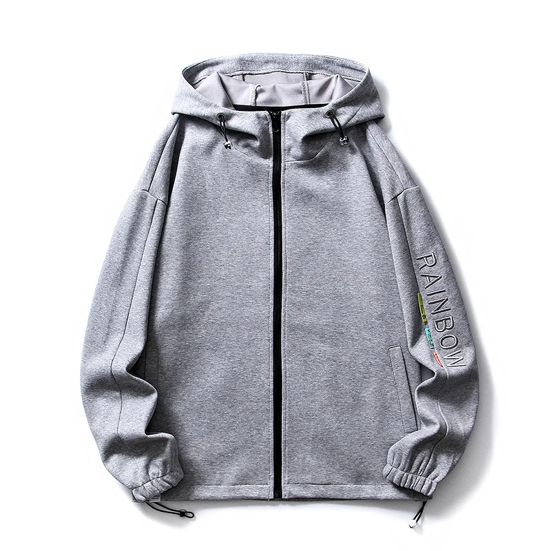 

Men Autumn Hooded Jacket Fashion Zipper Long Sleeve Men's Jackets Coats Casual Solid Color Drawstring Outwear Male New Trendy