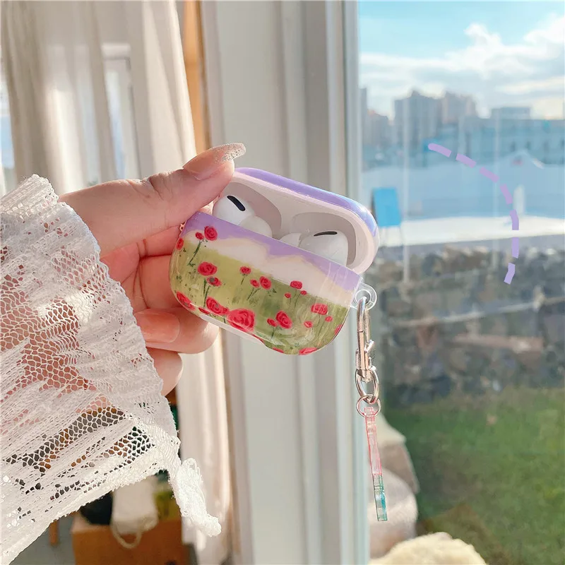 Фото Мягкий чехол с мультяшными пейзажами и цветами для iPhone Airpods Pro 1 2 Pro, чехол с Bluetooth для беспроводных наушников, чехол с зарядным устройством №5
