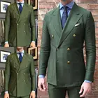 Мужской костюм с двойным рядом пуговиц, зеленый, s-образный, 2020, для жениха, приталенный, костюмы на выпускной, свадьбу