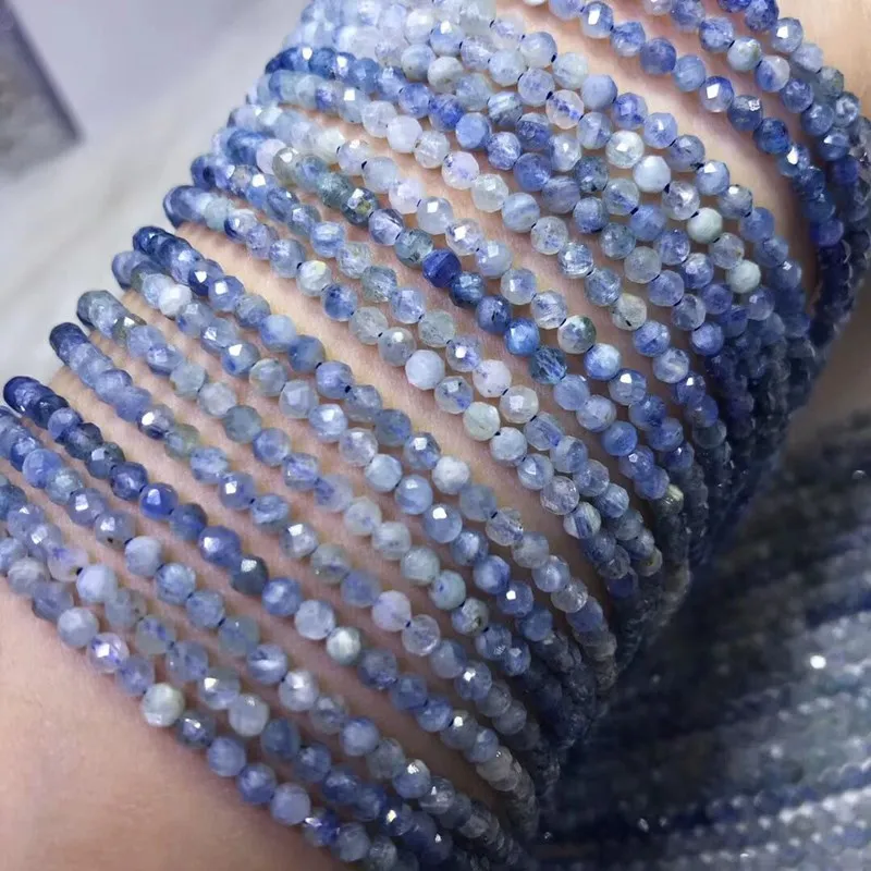 

LOOSE BEADS gradient blue kyanite round faceted 3-3.5mm nature for making jewelry necklace 14inch FPPJ wholesale