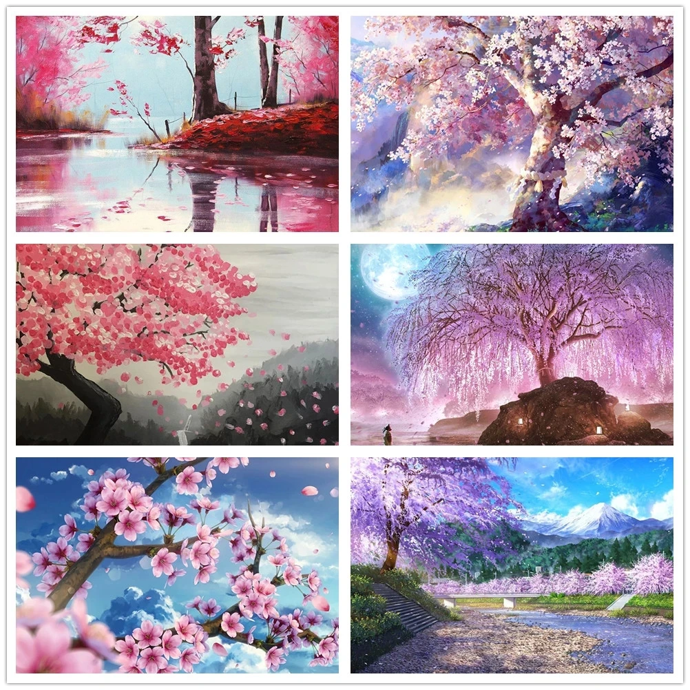 

Canvas Size Diy Customized Diamond Painting Cross Stitch Beautiful Cherry Tree Square Round Diamond Mosaic Handmade Crafts Gifts