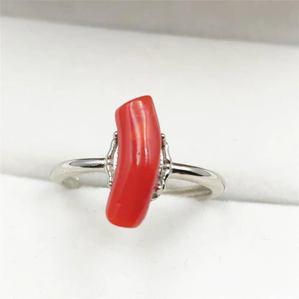 

Natural Red Precious Coral Gemstone Adjustable Size Ring 15mm Gemstone Woman Rare Raw Material 925 Sterling Silver Ring AAAAA