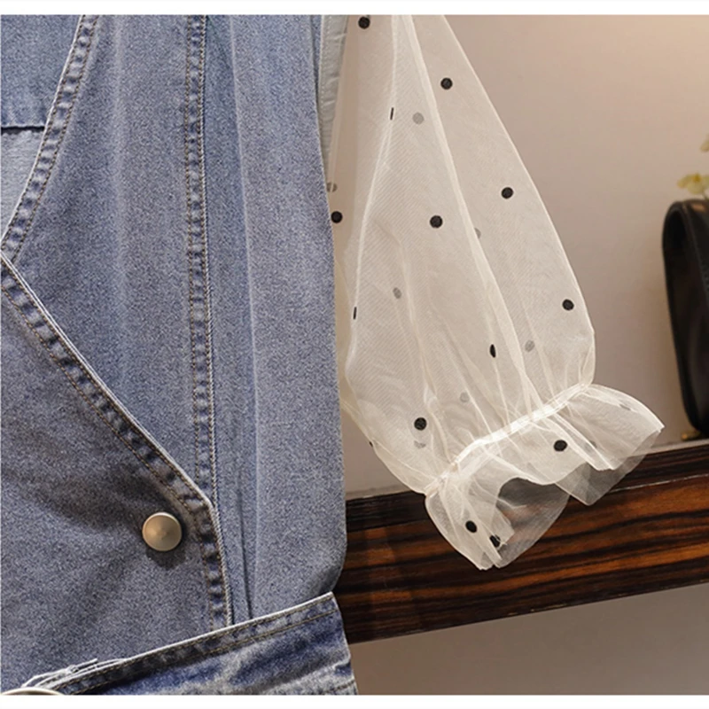 

2021 summer new women's short-sleeved Dress Western two-piece patchwork skirt student large denim skirt suitable for 50-105 kg