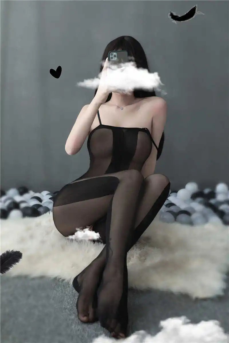 

Women sexy porno lingerie open crotch hollow socks turn on belt transparent tights leopard panties long print sock