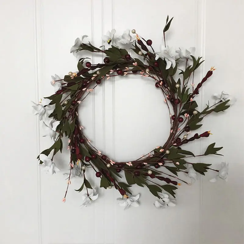 

White Flowers Floral Wreath for Home Wall Front Door Decorations Hanging 67JB