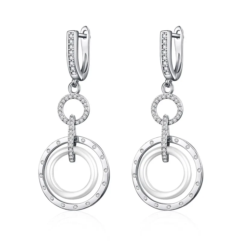 silver white MAIKALE, трендовые керамические круглые серьги, медь, высокое качество, кубический цирконий, позолота, серебро, висячие серьги для женщин, для подарков - Окраска металла: silver white