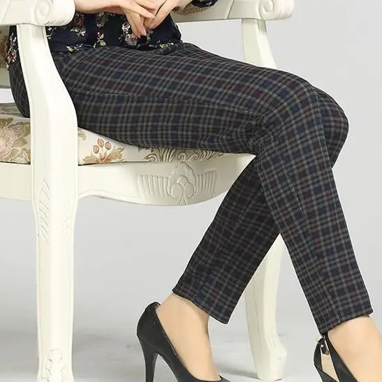 Большие размеры 2020 зимние женские штаны в сетку теплые плюс толстый бархат с