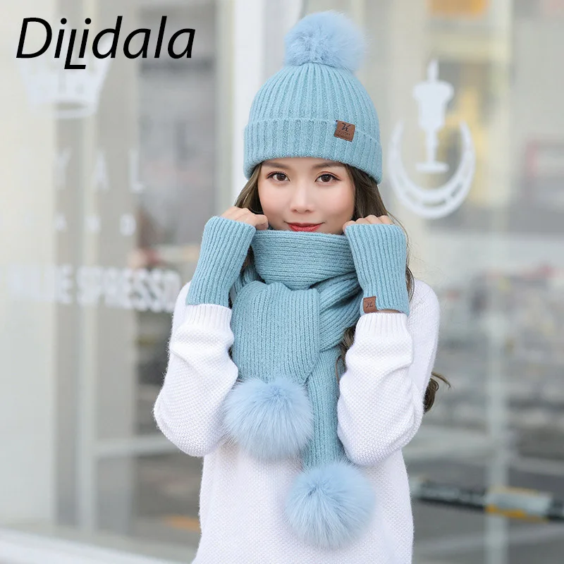 Dilidala шапка шарф перчатки Комплект из трех предметов Высококачественная