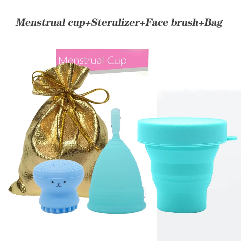 

Women Menstrual Cup&Foldable Silicone Cup for Clean Menstrual Period Cup Medical Silicone Lady Menstrual collector & Face brush