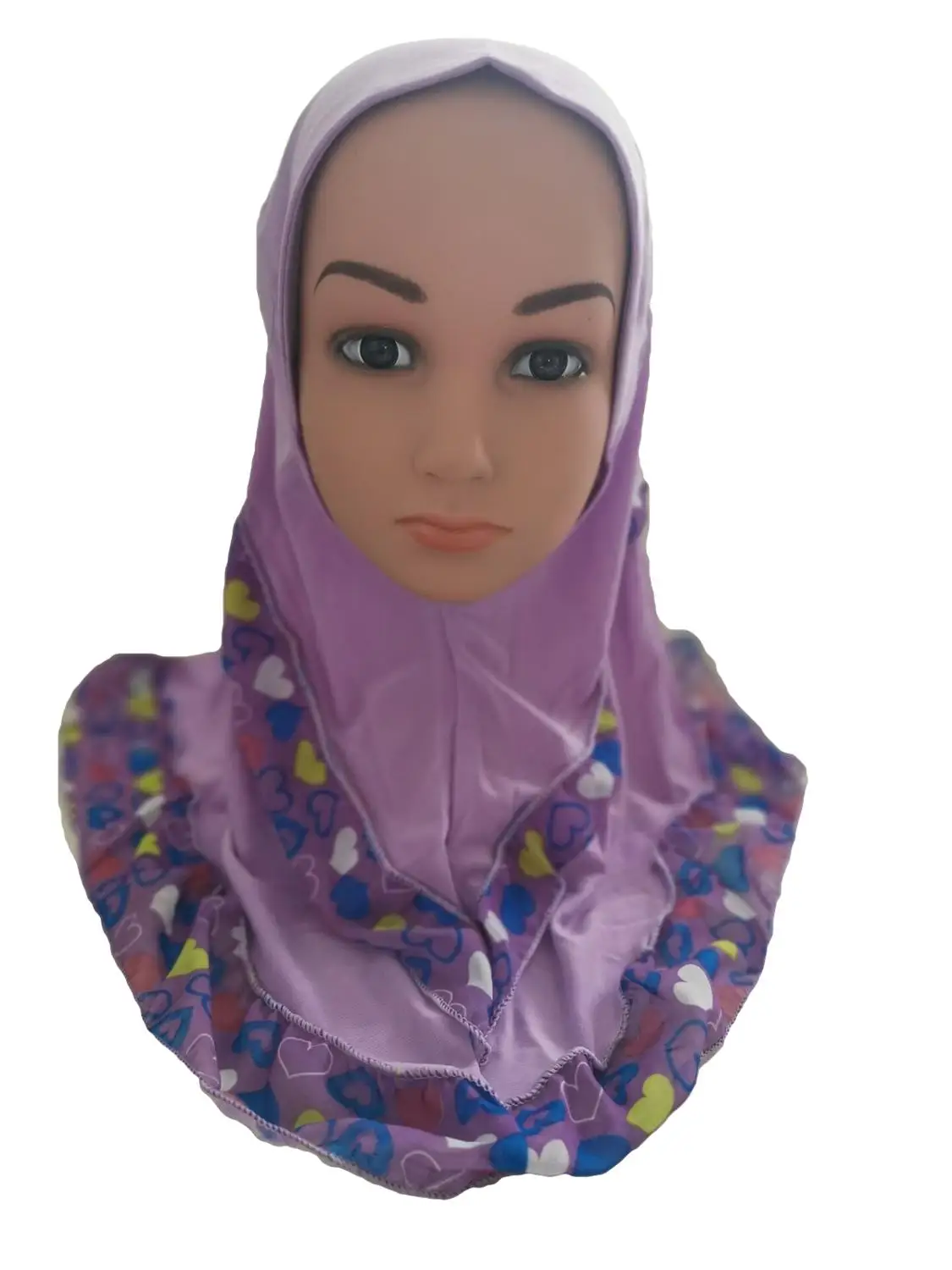 light purple Модный детский мусульманский шарф с цветочным рисунком для девочек, арабские шали, шапки, арабский головной платок, головной убор, шапки, лоскутные, новинка - Цвет: light purple