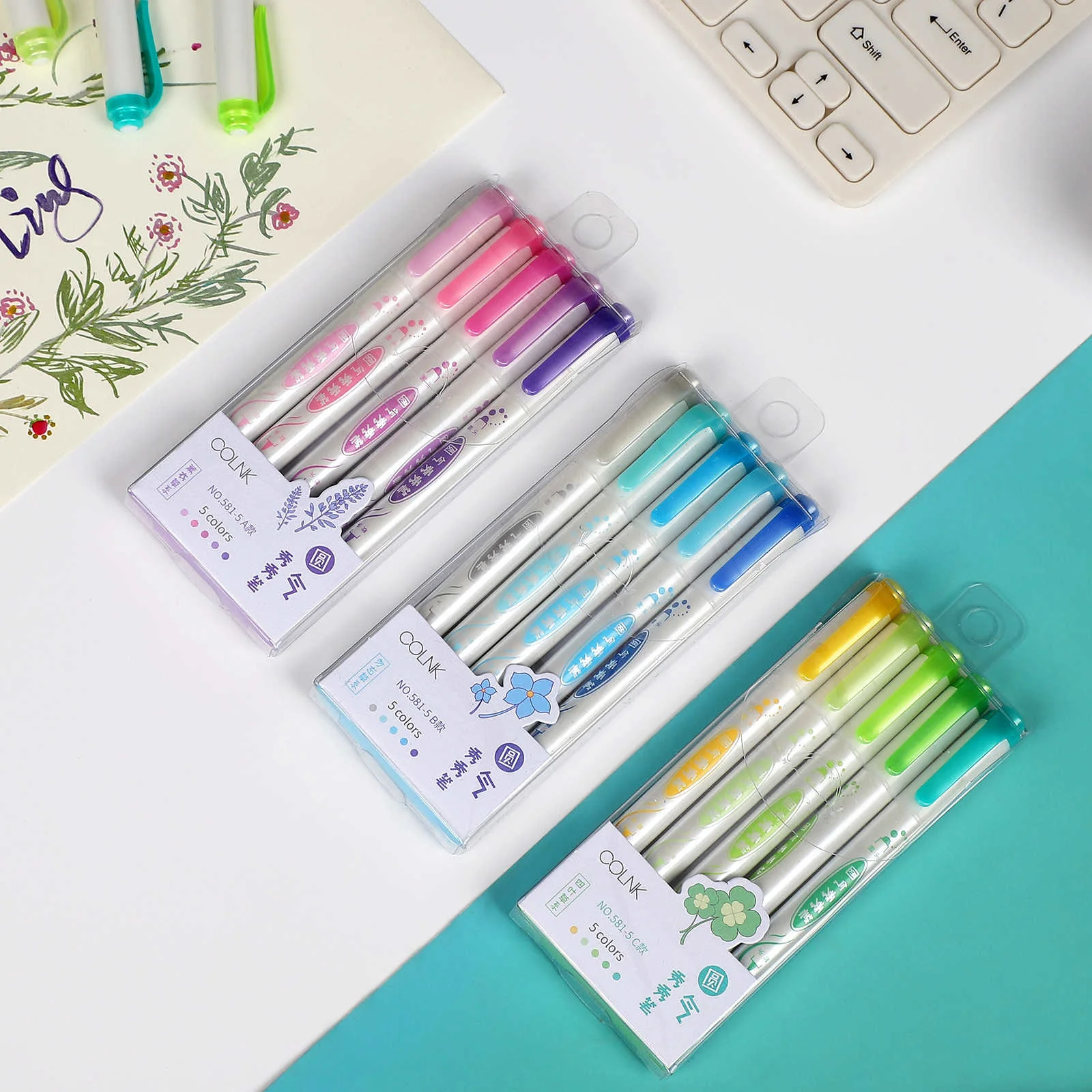 

5Pcs/set Colorful Double Head Round Dot Brush Pen Color Solid Gradient Watercolor Pen Painting Marker Accessories Supplies