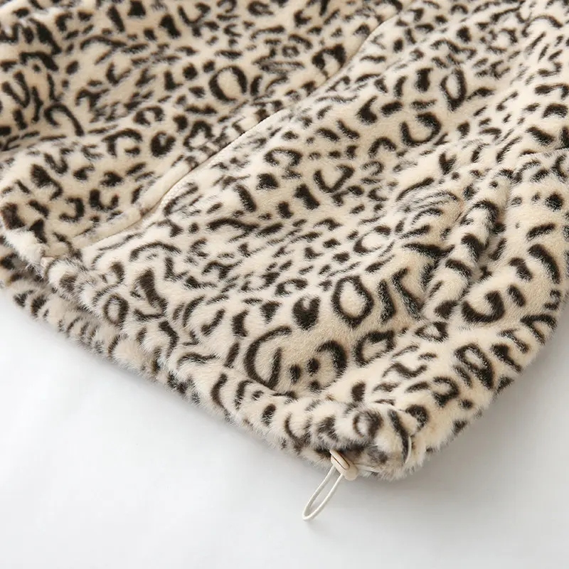 

Lamtrip High Quality Leopard Pattern Fur Warm Thick Stand Collar Zipper Coat Women Fashion Outwear