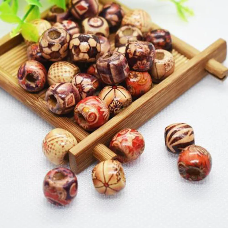 100 шт. 10/12 мм диам смешанные деревянные бусины с принтом для макраме подвески