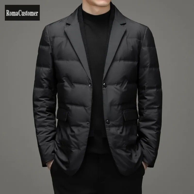 

Suits Mens Autumn Winter New Thicken Outerwear Single Breasted Fashion Casual Coat Turn-Down Collar White Duck Down Jacket